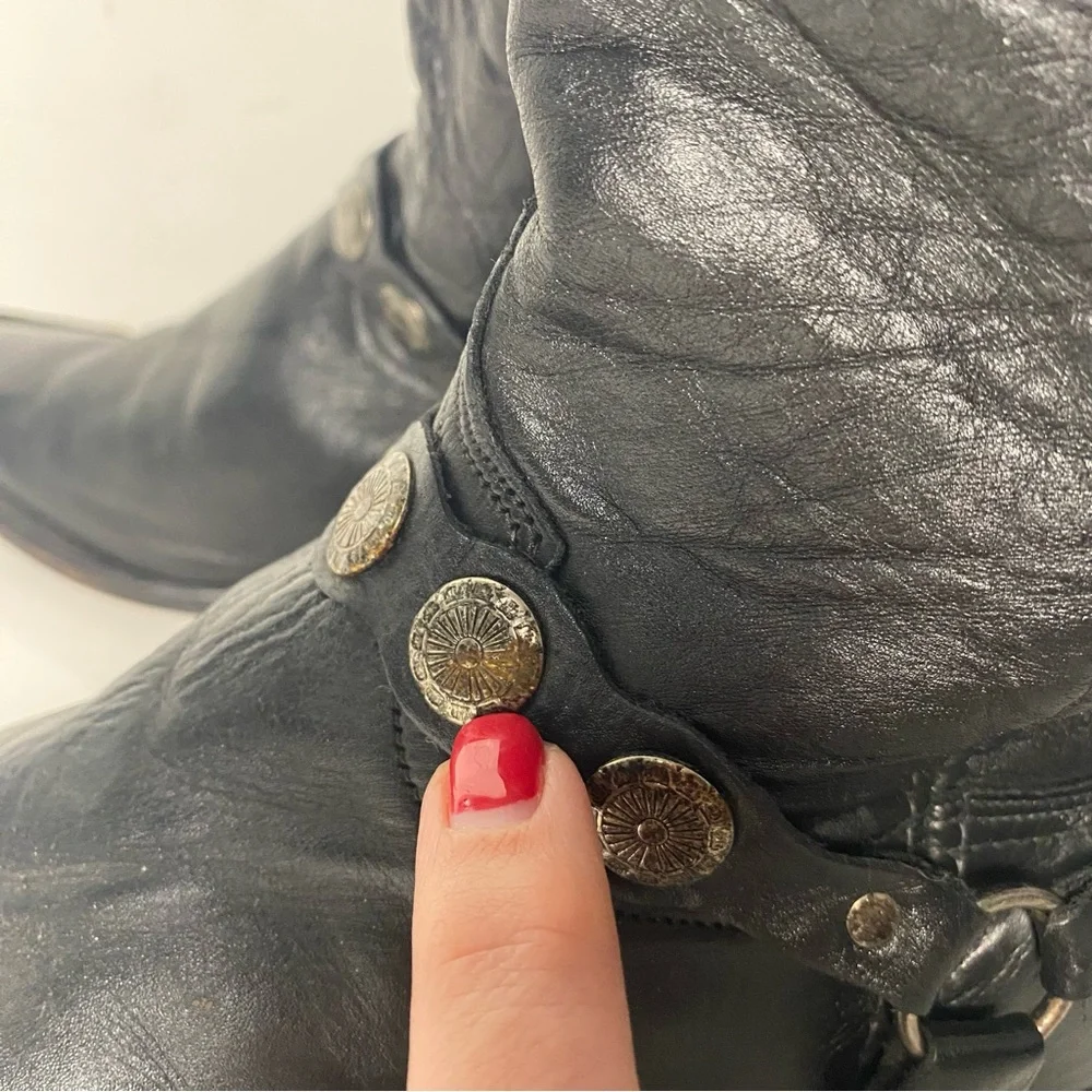 Vintage 80s 90s black leather western silver concho Moto cowboy boot Abilene 9 - Picture 7 of 8
